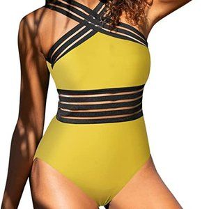 NWT Hilor Women's One Piece Front Crossover Swimsuit-Size 8-10 L
